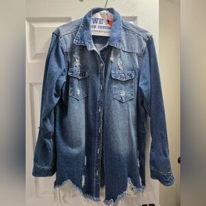 Fashion Nova Blue Distressed Jean Jacket